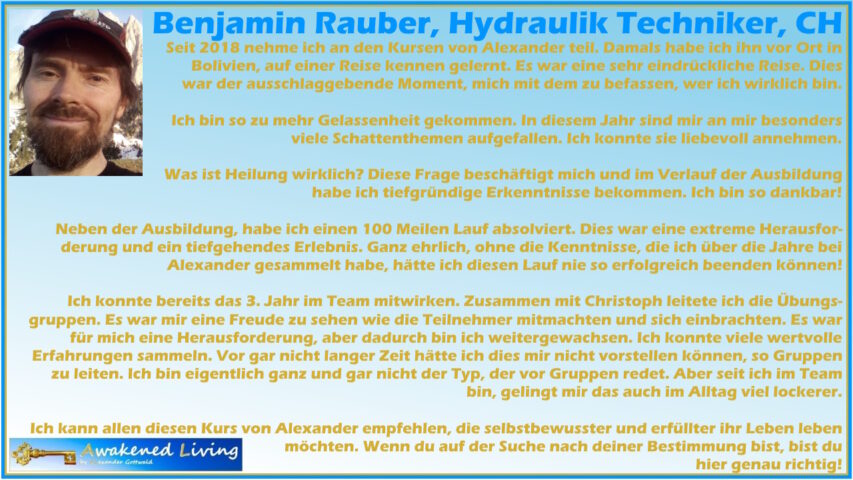 Benjamin Testimonial Erfahrungsberichte L+E+B=E! Deine Bestimmung 2024